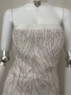 White Strapless Beaded Evening Dress - NV Couture